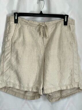 J.Jill Love Linen Oatmeal 100% Linen Drawstring Shorts Large Khaki Tan RN 97641